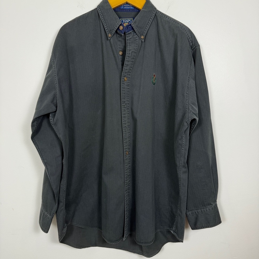 Chaps Ralph Lauren Button Down Shirt Large L Gray Vintage 90s Cotton Classic